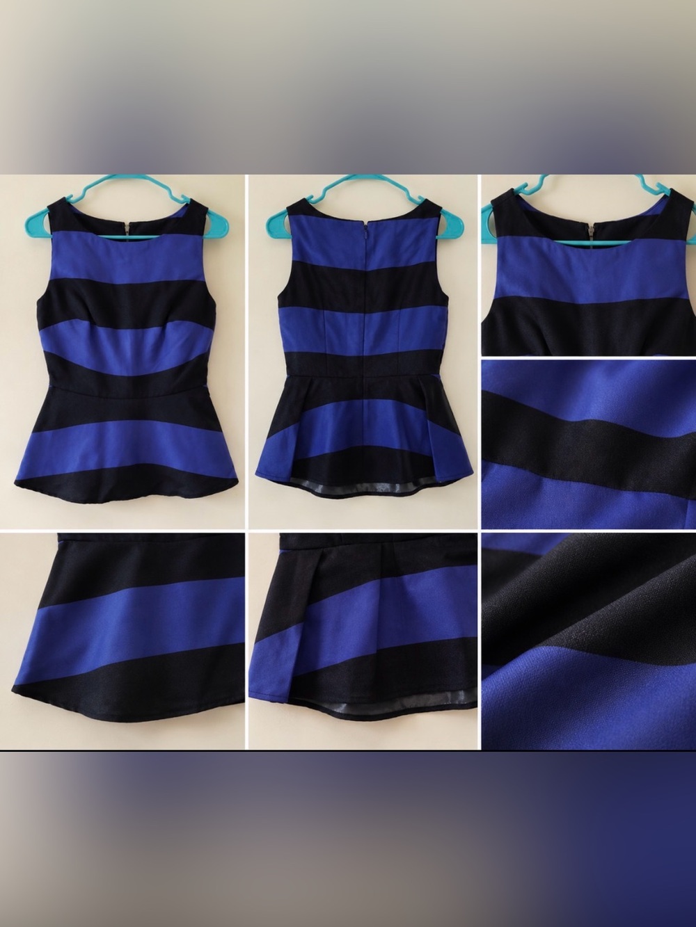 Black & Blue Striped Peplum Top – Sleeveless
